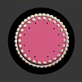 Delicious Pink Frosted Cake With White Decorative Balls And Black Candles On Black Tray