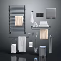 Essential Bathroom Supplies With Towel Rack Towels Toilet Paper Holder And Trash Can
