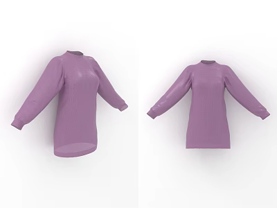 Fashionable Purple High Neck Long Sleeve Loose Fit Knit Top Front Back View 3d model