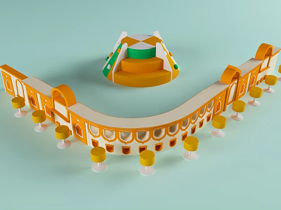 Colorful Modern Playground Equipment With Curved Structures Orange Decor And Green White Dome 3d model