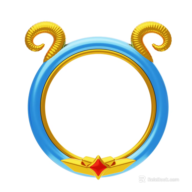 Decorative Ornament Set With Blue Circular Ring Golden Spiral Decor And Red Accent Details 3d model 