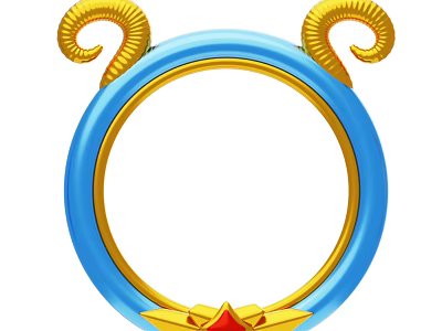 Decorative Ornament Set With Blue Circular Ring Golden Spiral Decor And Red Accent Details 3d model