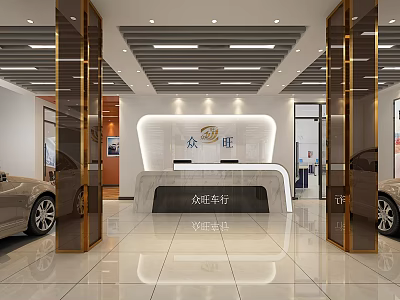 4S Car Dealership Modern Interior With Reception Desk Car Display And Marble Floor 3d model