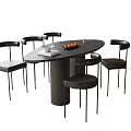 Modern Black Oval Dining Table And Chairs Set With Curved Backrest And Fruits