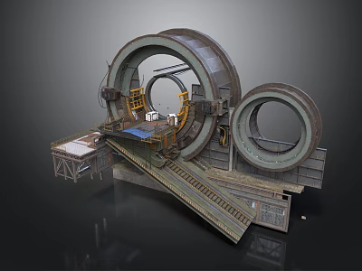 Industrial Mechanical Structure With Large Circular Rings Track Platform And Control Panels 3d model