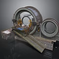 Industrial Mechanical Structure With Large Circular Rings Track Platform And Control Panels