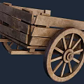Vintage Wooden Cart with Large Spoked Wheel and Wooden Planks