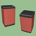 Two Maroon Washing Machines With Black Top And Control Panel Design
