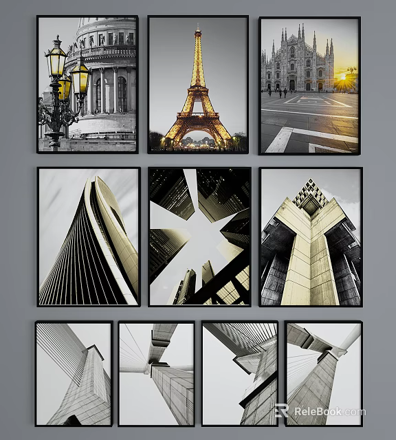 Landscape Paintings Featuring Eiffel Tower Urban Architecture And Street Views In Various Perspectives 3d model 