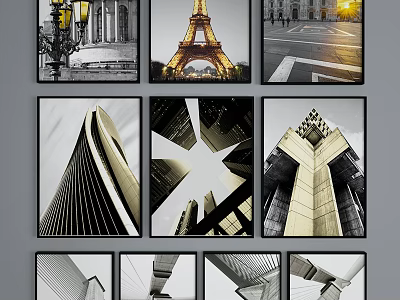 Landscape Paintings Featuring Eiffel Tower Urban Architecture And Street Views In Various Perspectives 3d model