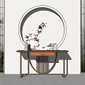Minimalist Console Table Interior Design With Circular Backdrop Red Leaves Branch Decor 3d model