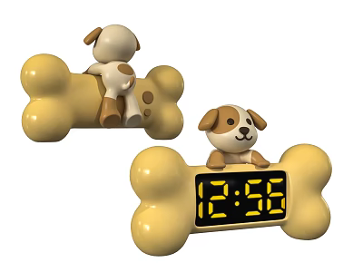 Cute Reptile Figurine On Bone Shaped Digital Clock Showing 1238 Time 3d model