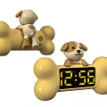 Cute Reptile Figurine On Bone Shaped Digital Clock Showing 1238 Time