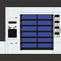White Industrial Equipment Cabinet With Blue Control Panels And Operational Modules