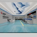 Modern Control Room for Aviation Transportation Authority with Monitor Screens Control Consoles and Blue Flooring