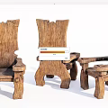 Set of Three Rustic Wooden Leisure Chairs with Natural Grain and Unique Backrest Design