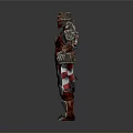 Man in Full Body Red and White Checkered Armor Standing with Arms Outstretched