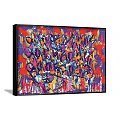 Vibrant Abstract Painting Featuring Dark Blue Background Colorful Splatters And Dynamic Brush Strokes