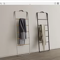 Modern Bathroom Ladder Design Towel Rack With Black White Frame And Gray Beige Towels