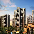 Modern High Rise Residential Buildings with Greenery Surroundings and Blue Sky Clouds View