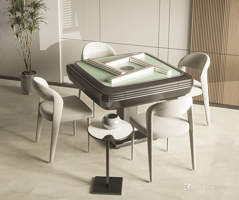 Modern Entertainment Table Setup With Chairs And Small Side Table 3d model 