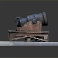 Ancient Rusty Cannon Weapon With Large Barrel On Wooden Display Stand