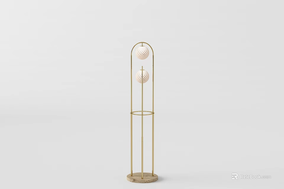 Minimalist Modern Floor Lamp With Golden Stand Two Spherical Lampshades Stable Base 3d model 