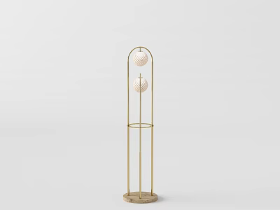 Minimalist Modern Floor Lamp With Golden Stand Two Spherical Lampshades Stable Base 3d model