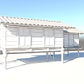 Wooden Stilt House with Tile Roof Multiple Windows and Stone Brick Ground Surrounded by Grass