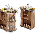 Commercial Bar Equipment Wooden Cabinet With Glass Doors Bottles Wine Glasses Bartending Tools And Fruits