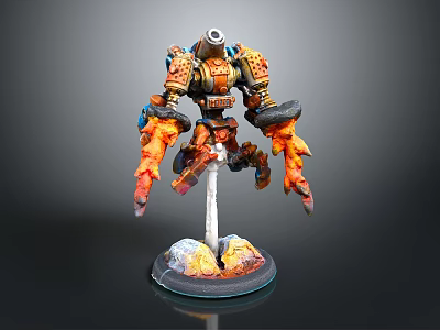 Mechanical Game Movie Character With Flame Arms Cannon And Colorful Decorative Base 3d model