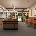 Joyful Restaurant Exterior With Green Awning Glass Windows Brick Walls And Potted Plants
