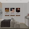 Relaxing SPA Sauna Room With Massage Bed Treatment Posters And Wooden Decor