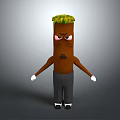 Anthropomorphic Creature With Brown Body Green Leafy Top Striped Pants White Gloves And Angry Expression