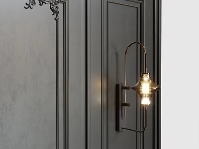 Modern Wall Lamp With Metal Frame Glass Shade Mounted On Dark Decorative Wall For Interior Lighting 3d model