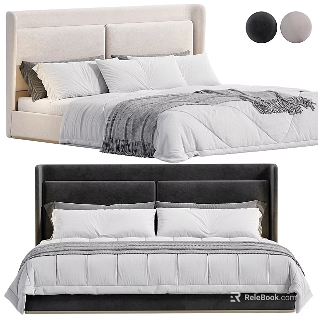 Stylish Double Bed Designs With Upholstered Headboards White Comforters And Gray Throw Blankets 3d model 