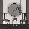 New Chinese Style Casual Table and Chair Combination Single Chair Side Combination 3d model