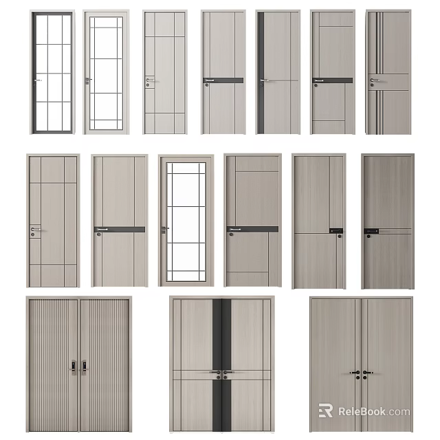 Modern Interior Swing Doors With Diverse Panel Designs And Glass Features 3d model