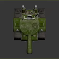 Green Military Tank With Cannon Tracks Periscope Antenna And Detailed Design