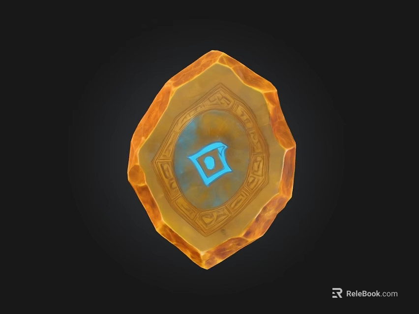 Wooden Stone Artifact In Orange With Intricate Carved Patterns And Blue Symbol 3d model 
