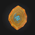 Wooden Stone Artifact In Orange With Intricate Carved Patterns And Blue Symbol
