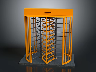 Yellow Full Height Security Turnstile With Metal Frame And Spiral Rotating Mechanism 3d model