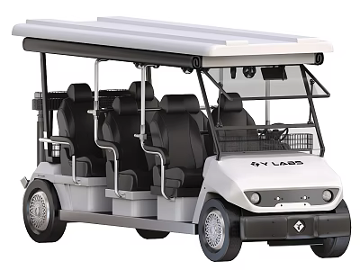 White Golf Cart With Roof And Multiple Black Seats For Passengers 3d model