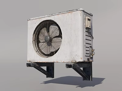 Outdoor Air Conditioner Fan With White Casing Circular Blade And Black Mounting Brackets 3d model