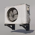 Outdoor Air Conditioner Fan With White Casing Circular Blade And Black Mounting Brackets