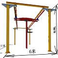 Industrial Equipment Frame Structure With Yellow Pillars Red Beams 17 Meters Length 6 Meters Height