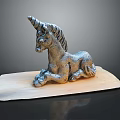Artistic Reclining Unicorn Metal Sculpture Carving On Wooden Base