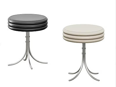 Modern Round Seat Stools In Black And Beige With Metal Legs Design 3d model
