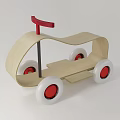 Wooden Electric Toy With Red Handle White Wheels And Red Centers