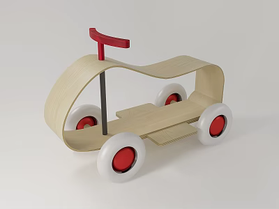Wooden Electric Toy With Red Handle White Wheels And Red Centers 3d model
